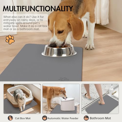 Newest Diatomite Stone Pet Feeding Mat for Dog&Cat–Super Absorbent Diatomite Fast Drying Stone Dog Food Mat, Quick Dry Dog Mats for Food and Water with Non-Slip Pad (24×16'', Dark Gray, Square) - color: Dark Gray Square