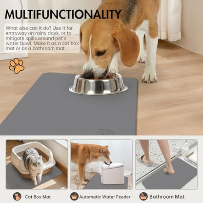Newest Diatomite Stone Pet Feeding Mat for Dog&Cat–Super Absorbent Diatomite Fast Drying Stone Dog Food Mat, Quick Dry Dog Mats for Food and Water with Non-Slip Pad (24×16'', Dark Gray, Square) - color: Dark Gray Square