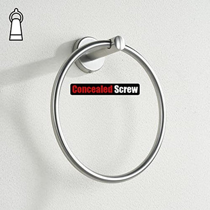 JQK Towel Ring, 304 Stainless Steel Hand Towel Holder for Bathroom, Brushed Finished Wall Mount, TR130-BN - color: Brushed