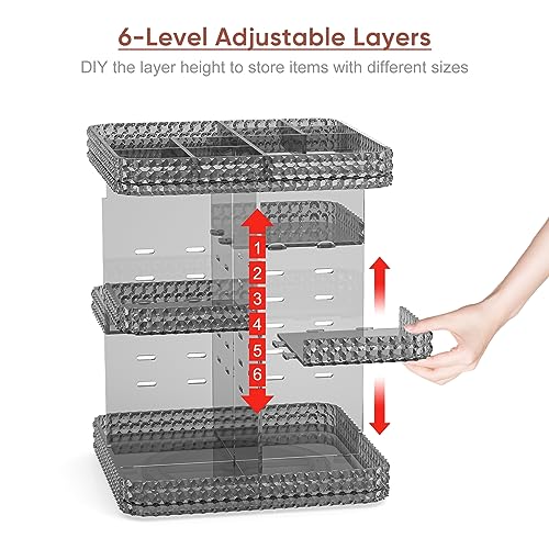 Makeup Organizer 360 Rotating Cosmetic Organizer, DIY Adjustable Makeup Carousel Spinning Holder Rack, Large Capacity Cosmetic Display Cases Vanity Countertop Fits Makeup Brushes Lipsticks (Grey) - color: Grey