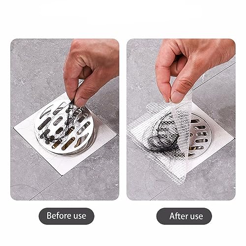 PRIMSOPH 4 Inch 30pcs Disposable Shower Drain Hair Catcher Mesh Stickers Floor Drain Sticker Disposable Drain Filter Hair Trap Sticker