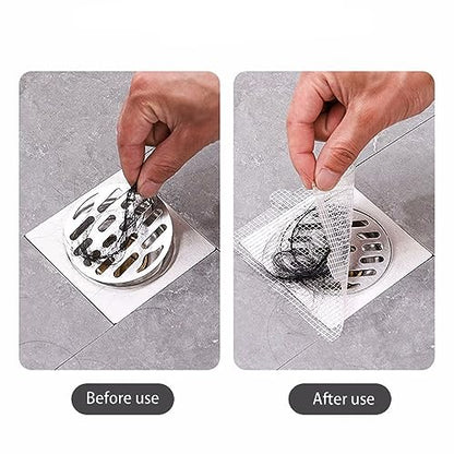 PRIMSOPH 4 Inch 30pcs Disposable Shower Drain Hair Catcher Mesh Stickers Floor Drain Sticker Disposable Drain Filter Hair Trap Sticker