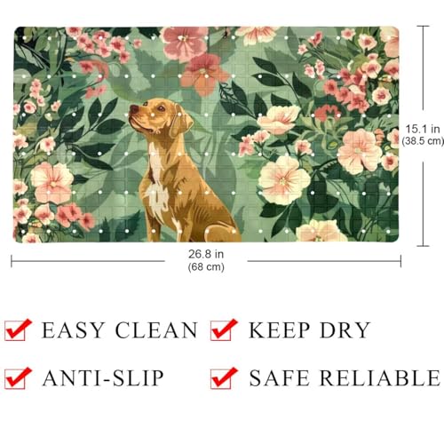 Bath Tub Shower Mat, Washable Bathtub Floor Mats, Suction Cups and Drain Holes to Keep Tubs Clean, Soft on Feet, Bathroom Essentials, 26.8x15.1 Inch, Dog Flower - color: Multi 14