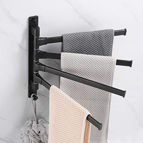 Swivel Hand Towel Bar Bathroom Swing Hanger Towel Rack Holder Matte Black Finish, Wall Mounted, 4-Arm - size: 4-Arm