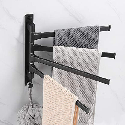 Swivel Hand Towel Bar Bathroom Swing Hanger Towel Rack Holder Matte Black Finish, Wall Mounted, 4-Arm - size: 4-Arm