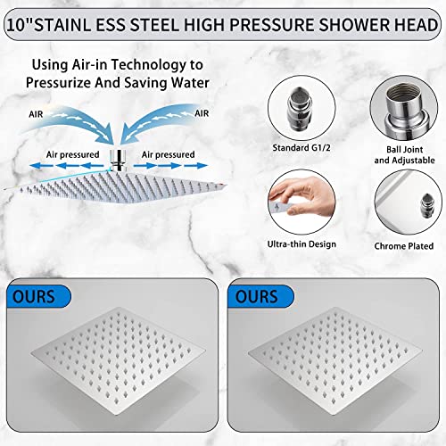 Rain Shower Head Polished Chrome with Extension Arm 10 Inch Square Shower Head with 16 Inch Shower Arm Large Stainless Steel Rainfall Showerhead Waterfall Full Body Coverage - color: Chrome, size: 10inch