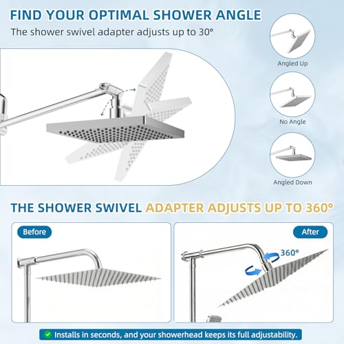 Hibbent All Metal Shower Head Swivel Ball Joint Adapter, Solid Brass Adjustable Shower Arm Connector, Showerhead Extension, Universal Showering Component, Polished Chrome - color: Chrome