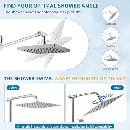 Hibbent All Metal Shower Head Swivel Ball Joint Adapter, Solid Brass Adjustable Shower Arm Connector, Showerhead Extension, Universal Showering Component, Polished Chrome - color: Chrome