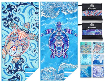 Widdonen Microfiber Beach Towel,Compact 2 Pack-71x32 Inch with Bag Travel | Extra Large,Lightweight,Thin,Sand Free,Quick Dry,Absorbent.Packable for Camping,Swim,Pool,Bath,Picnic,Cruise Essentials Gift - color: 2 Pack Turtle Turtle Mo