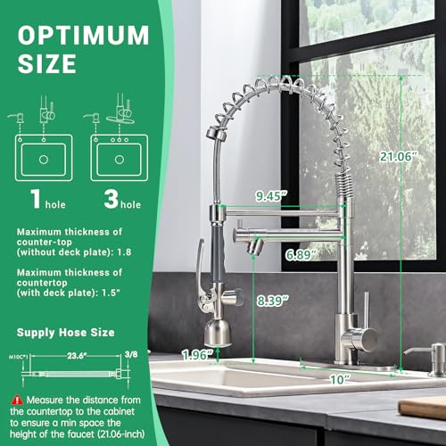 Fapully Commercial Kitchen Faucets with Pull Down Sprayer Brushed Nickel | Kitchen Sink Faucet with Soap Dispenser and Deck Plack,Single Handle 4 Hole Faucet for Kitchen Sink, 360° Swivel - color: Brushed Nickel, style: Rustic