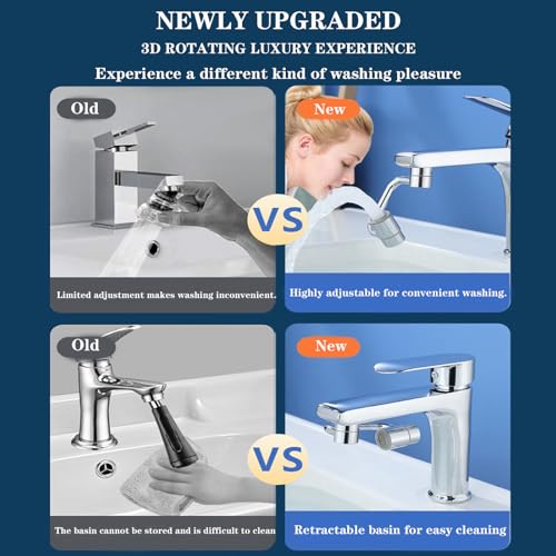Universal Sink Faucet 1440° Rotatable Faucet Aerator Extension, U Shaped Faucet Extender, 360° Rotating Faucet Extender for Bathroom Sink/Kitchen, Sink Faucet Extender, 2 Modes Adjustable (2*Silver) - color: 2*Silver
