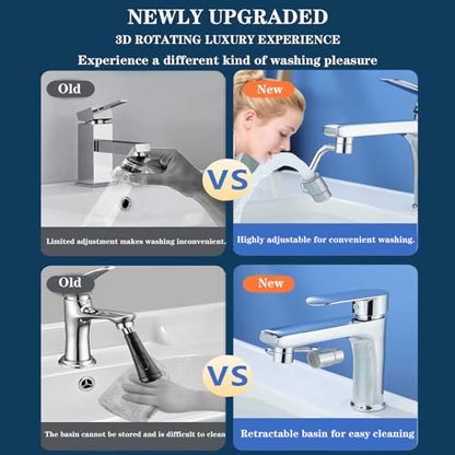 Universal Sink Faucet 1440° Rotatable Faucet Aerator Extension, U Shaped Faucet Extender, 360° Rotating Faucet Extender for Bathroom Sink/Kitchen, Sink Faucet Extender, 2 Modes Adjustable (2*Silver) - color: 2*Silver