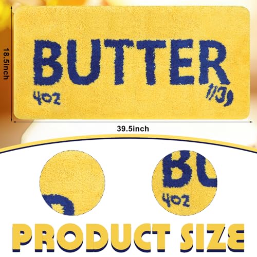 Drydiet Butter Rug 39.5'' x 18.5 '' Bathroom Runner Rug Bright Yellow Long Bath Mat Shaggy Non Slip Runner Mat Large Water Absorbent Bath Carpet Tub Sink Carpet for Kitchen Floor Bathtub Bedroom