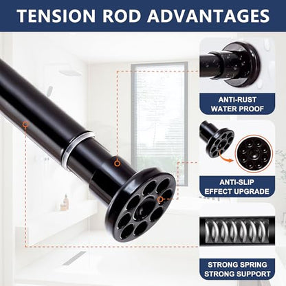 Black Shower Curtain Rod 28"-64.5", Never Rust Anti-Slip Adjustable Tension Curtain Rods No Drilling, Heavy Duty Spring Enlarged Diameter 1" Tension Rod for Bathroom/Closet/Room Divider - color: Black, size: 28"-64.5"