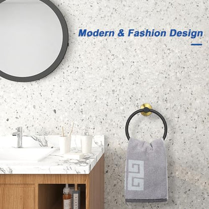 NearMoon Bath Towel Ring, Bathroom Hardware Accessories-Thicken Stainless Steel Hand Towel Holder for Bathroom, Modern Round Towel Hanger Wall Mounted (Black and Gold, 1 Pack) - color: Black and Gold