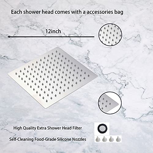 Chrome Rain Shower Head with Extension Arm 12 Inch Square Shower Head with 16 Inch Shower Arm Large Stainless Steel Rainfall Showerhead Waterfall Full Body Coverage by GGStudy - color: Chrome, size: 12inch