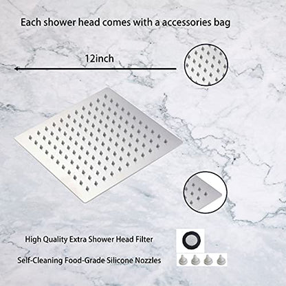 Chrome Rain Shower Head with Extension Arm 12 Inch Square Shower Head with 16 Inch Shower Arm Large Stainless Steel Rainfall Showerhead Waterfall Full Body Coverage by GGStudy - color: Chrome, size: 12inch