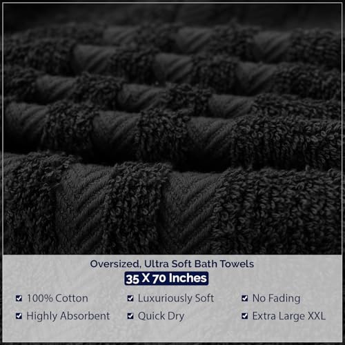 DAN River 2 Pack Bath Sheets Extra Large 35x70, Large Bath Towels for Adults, XL Oversized Heavy Duty Towel Set, 600 GSM 100% Ring Spun Cotton, Soft Quick Dry, Black - color: Black, size: Bath Sheet 35x70" (PK 2)