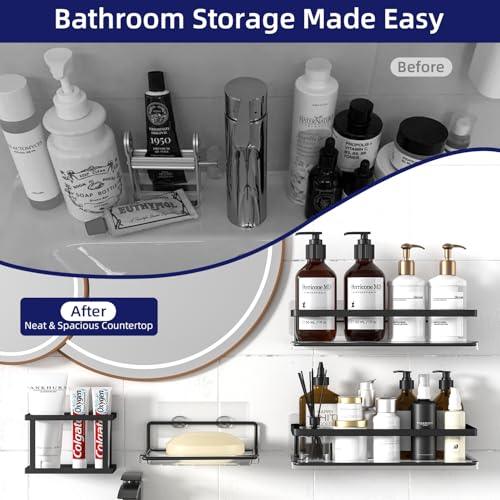 Shower Caddy Adhesive 5 Pack,Rustproof Shower Organizers & Storage,Black | No Drilling,Wall Mounted,Stainless Steel,Large Capacity Caddy for Bathroom Kitchen Dorm RV,Home Decor Accessories