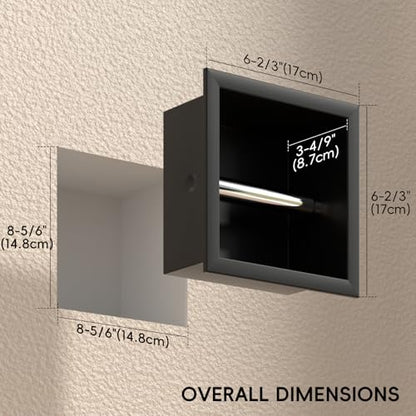 Recessed Toilet Paper Holder Build-in, in Wall Toilet Roll Holder Wall Mounted for Bathroom Renovation Stainless Steel Toilet Tissue Holder (Matte Black)