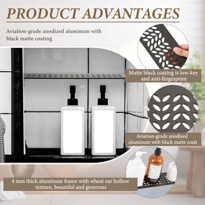 Teenyyou 1 Pcs Aluminum Shower Niche Rectangular Shelf Bronze 5/32"/ 4 mm Thick, Petal Design, Matte Bronze Finish for 12" Prefabricated Niches, Fits 5/32" Grout Line - color: Bronze