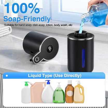 Fachixy Automatic Liquid Soap Dispenser Touchless, Smart Digital Display | 12.8oz/380mL, Up to 90 Days Battery Life, 6 Adjustable Level, Rechargeable, Wall Mountable IPX5 for Kitchen & Bathroom, Black - color: Black, style: Liquid