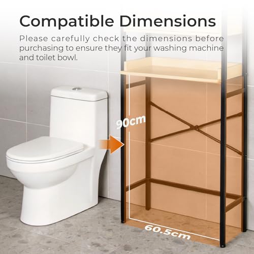 Solianne Over Toilet Cabinet, Wood Grain Embossed Design Space Saver Storage, 64.5x30x171cm Tall Freestanding Unit with Double Doors & Shelf, MDF Melamine Veneer & Square Tubing Frame for Bathroom