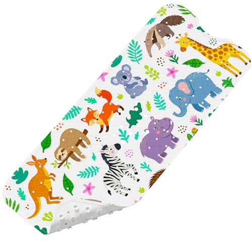 Baby Bath Mat for Tub Non Slip Kids, BPA Free Extra Long Bathtub Mat 40x16 with Drain Holes and 200 Suction Cups, Non Toxic Machine Washable Toddler Bath Mat, Eco-Friendly Certified - color: M-purple Hippopotamus