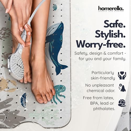homerella Bathtub Mat Non Slip Kids 40x16 Baby Bath Mat Non Slip Anti Mold | 100% BPA Free, Non Toxic, Mildew Resistant, Machine Washable, Extra Long Kids Bath Mat for Tub Non Slip, Toddler Bath Mat - color: Sandy Sea, size: 40" x 16" (Rectangular)