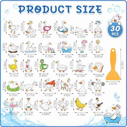 Fullhawl 30 Pcs Funny Goose Non Slip Bathtub Stickers, Cute Goose Bath Safety Decals, Anti Slip Shower Traction Stickers with Scraper, Waterproof Bathroom Tub Floor Adhesive Appliques - style: Goose