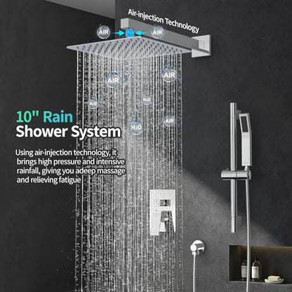 SR SUN RISE 10 Inch Square Shower System with Slide Bar,Polished Chrome | Rain Head and Handle System,16" Adjustable Shower Slide Bar,Soild Brass,Wall Mount,Included Valve and Trim Kit - color: Polished Chrome, size: 10 Inch