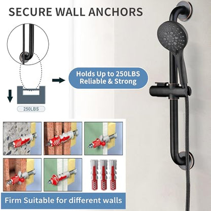 BRIGHT SHOWERS Slide Bar Shower Set with Handheld Shower Head, ADA-Compliant Stainless Steel Grab Bar, Adjustable Height and 69-Inch Hose, Oil Rubbed Bronze - color: Oil Rubbed Bronze