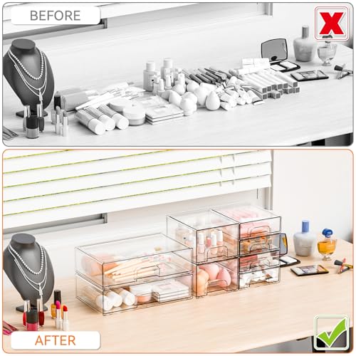 8 Pack Clear Stackable Storage Drawers,Acrylic Drawer Organizer for Medicine,Palettes,Hair Accessories and Makeup Organizer,Plastic Drawers for Cabinet,Office,Desk,Bathroom Storage Containers - style: 8 PACK