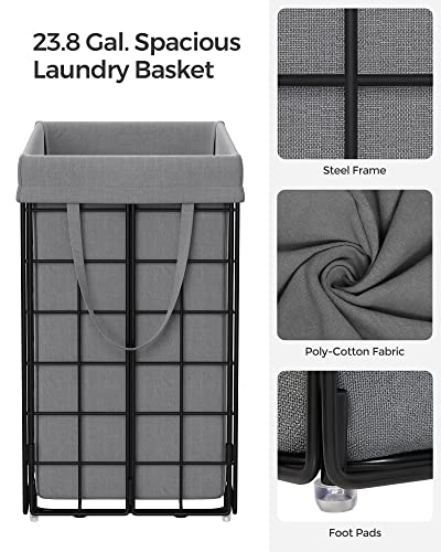 SONGMICS Laundry Hamper, 23.8 Gal. (90L) Laundry Basket, Collapsible Clothes Hamper, Removable and Washable Liner, Metal Wire Frame, for Bedroom Bathroom, Black and Gray ULCB190G01 - color: Black + Gray, size: 90 L