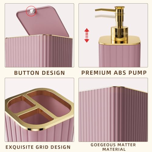 XLHOMO Bathroom Set - 26PC Bathroom Set with Shower Curtain and Rugs, Bathroom Accessory Set, Pink Bathroom Accessories Set, Trash Can & Soap Dispenser - style: Pink&Gold