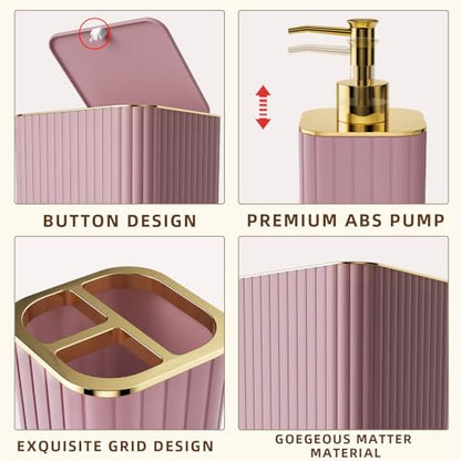 XLHOMO Bathroom Set - 26PC Bathroom Set with Shower Curtain and Rugs, Bathroom Accessory Set, Pink Bathroom Accessories Set, Trash Can & Soap Dispenser - style: Pink&Gold
