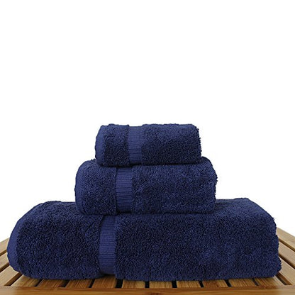 Luxury Hotel & Spa Quality Collection, Quick Dry 100% Turkish Cotton, 750+ GSM, Eco Friendly Towel Set, Bathroom and Kitchen Dobby Border Towels, Bath Towel, Hand Towel, Washcloths (3 Piece, Navy) - color: Navy, size: Bundle Set of 3