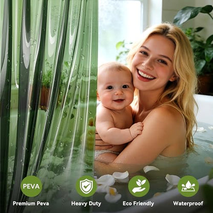 2 Pack Shower Curtain Liner, Lightweight Clear Plastic Shower Liner PEVA 72 x 72 Waterproof Shower Curtains for Bathroom with 3 Strong Magnets and Rustproof Grommets, Clear Green - color: Clear Green, size: 72"W x 72"L (Pack of 2)