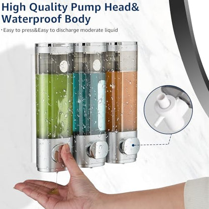 Pollock Shampoo and Conditioner Dispenser 3 Chamber No Drill | Shower Soap Pump Dispenser Wall Mounted,Body Wash Dispenser,Shower Gel Shampoo Holder for Bathroom Accessories, (Silver 3) - color: Silver 3