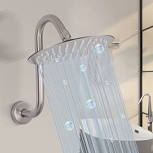 S Shaped Shower Arm, High Rise Shower Head Extension Pipe Standard 1/2" Connection with Flange, Awesome Shower Experience-Stainless Steel Bathroom Accessory(10 Inch S Shape, Brushed Nickel) - color: Brushed Nickel, style: 10" S Shape