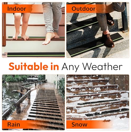 Outdoor Non-Slip Stair Treads With Glow Stripe, High-Traction Grip Tape | 5 Pack, 6 x 24 Inches, Outdoor Use, Grit Non-Skid Surface, Abrasive Adhesive, High-Friction Design, Weather Resistant - size: Glow in Dark, style: 5 Pack