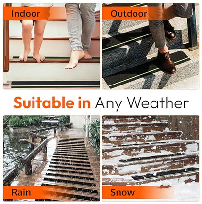 Outdoor Non-Slip Stair Treads With Glow Stripe, High-Traction Grip Tape | 5 Pack, 6 x 24 Inches, Outdoor Use, Grit Non-Skid Surface, Abrasive Adhesive, High-Friction Design, Weather Resistant - size: Glow in Dark, style: 5 Pack