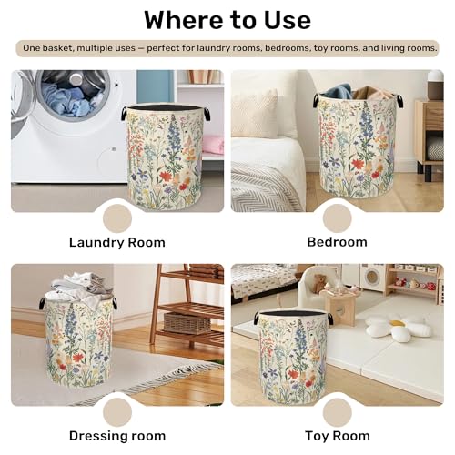 Summer Wild Herbs Large Clothes Hamper Bag - Laundry Basket with Handles, Space Saving Foldable Design for Nursery - color: Summer Wild Herbs