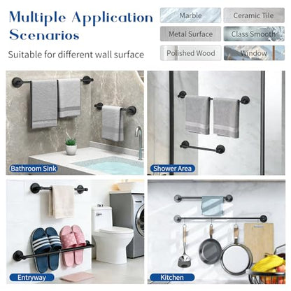 Suction Cup Towel Bar for Bathroom Wall, 14.6–24 Inches Adjustable Black Suction Towel Bar, Towel Racks for Bathroom, Bath Towel Holder for Shower (Matte Black) - color: Matte Black, 1-pack