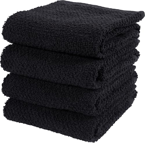 KAF Home Set of 4 Deluxe Popcorn Terry Kitchen Towels | 20 x 30 Inches | 100% Cotton Kitchen Dish Towels (Black) - color: Black
