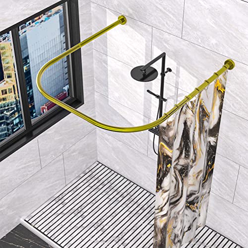 U Shaped Shower Curtain Rod (Both sides: 31.5"-47",Middle: 34.7"-43") Adjustable True 304 Stainless Bathroom Bathtub Shower Curtain Rod Rack Gold - color: U Shaped Gold, Length on both sides:31.5"-47",Middle width:34.7"-43", size: U Shaped