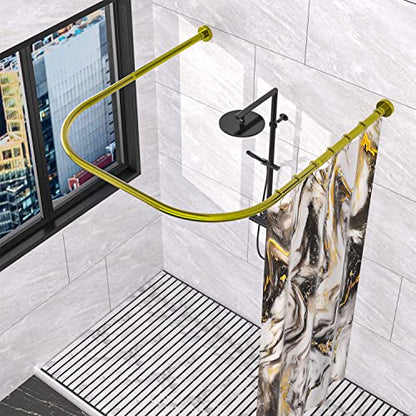 U Shaped Shower Curtain Rod (Both sides: 31.5"-47",Middle: 34.7"-43") Adjustable True 304 Stainless Bathroom Bathtub Shower Curtain Rod Rack Gold - color: U Shaped Gold, Length on both sides:31.5"-47",Middle width:34.7"-43", size: U Shaped