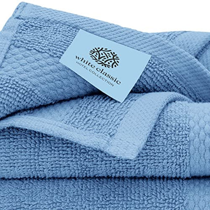 White Classic Luxury Bath Towel Set of 8 Pieces - 100% Turkish Cotton Highly Absorbent Towels for Bathroom, 2 Luxury Bath Towels 700GSM, 2 Hand Towels, 4 Washcloths, Light Blue - color: 14: Light Blue