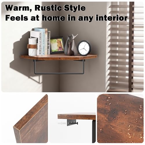 Hand Towel Holder/Towel Ring with Wooden Shelf, Hand Towel Rack, Hand Towel Hanger for Bathroom, Bath Accessories Wall Mounted, (Matte Black, 9.2"-Diamond Shaped) - size: 9.2"-Diamond Shaped