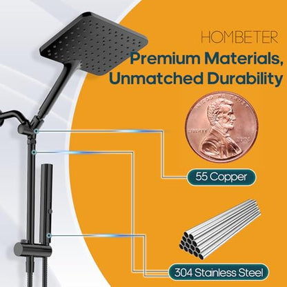 High Pressure Rain Shower Head with Handheld Combo, 10 Inch Square Rainfall Showerhead, Adjustable Slide Bar Dual Shower System, 3 Spray Modes, 59" Stainless Steel Hose, Matte Black - color: Matte Black, style: Basic